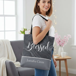Blessed Modern Script Personalised Tote Bag