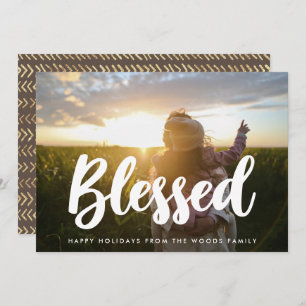 Blessed Modern Typography Inspirational Photo Holiday Card