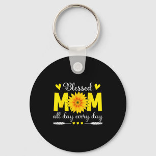 Blessed Mom All Day Every Day Flowers Mama Mothers Key Ring