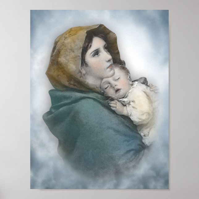 Blessed Mother and Baby Jesus watercolor Poster (Front)