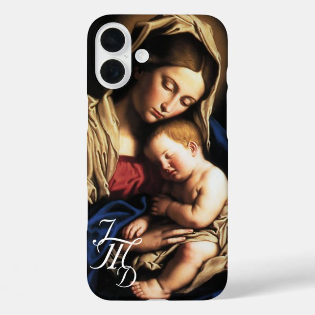 Blessed Mother and Christ Child Monogrammed Case-Mate iPhone Case (Back)