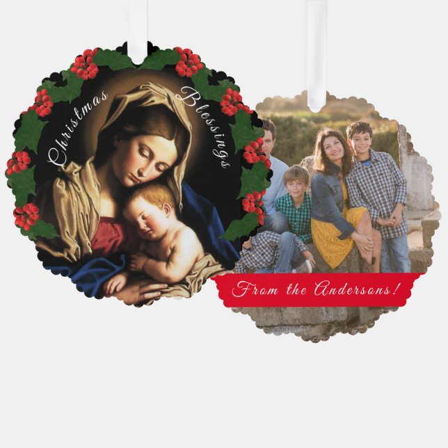 Blessed Mother Christmas Photo Tree Decoration Card (Front/Back)