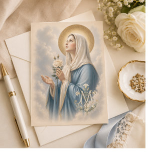 Blessed Mother Floral Marian Cross Religious  Thank You Card