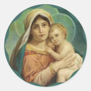 Blessed Mother holding the Baby Jesus Classic Round Sticker
