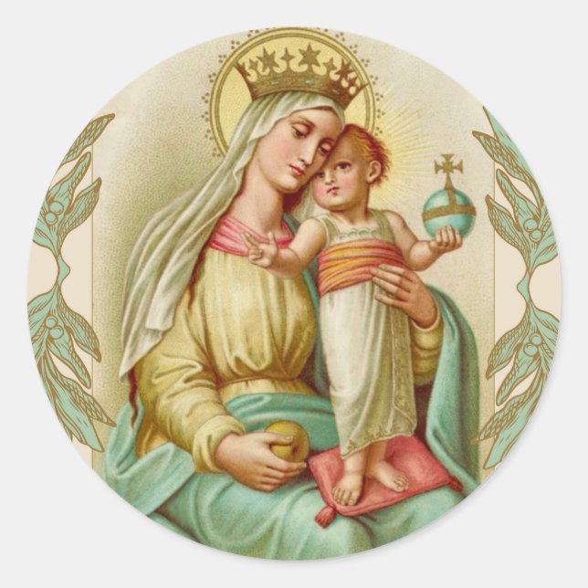 Blessed Mother holding the Child Jesus Globe Classic Round Sticker (Front)