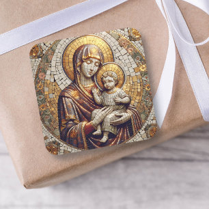 Blessed Mother Mary and Baby Jesus Christmas Square Sticker