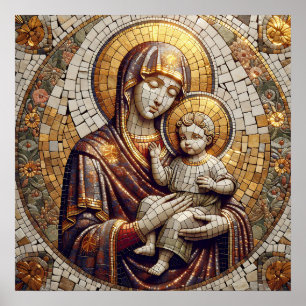 Blessed Mother Mary and Baby Jesus   Religoius Poster