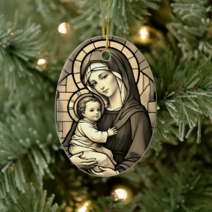 Blessed Mother Mary and Baby Jesus - Virgin Mary Ceramic Ornament