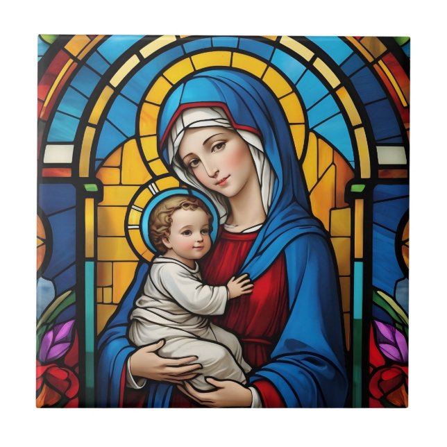 Blessed Mother Mary and Baby Jesus - Virgin Mary Ceramic Tile (Front)