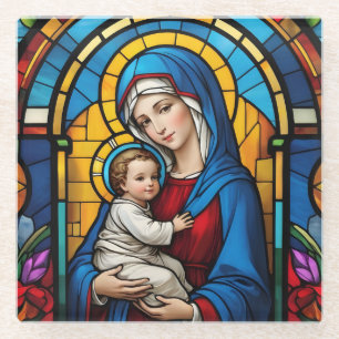 Blessed Mother Mary and Baby Jesus - Virgin Mary Glass Coaster