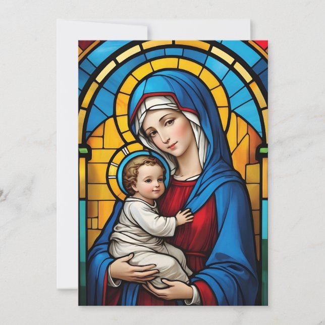 Blessed Mother Mary and Baby Jesus - Virgin Mary Holiday Card (Front)