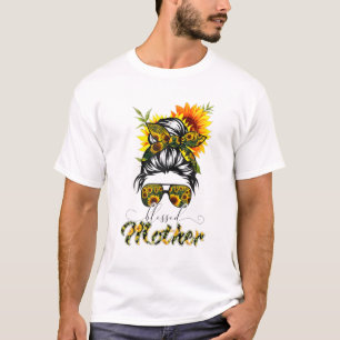 Blessed Mother Messy Bun Women Happy Easter, Mothe T-Shirt