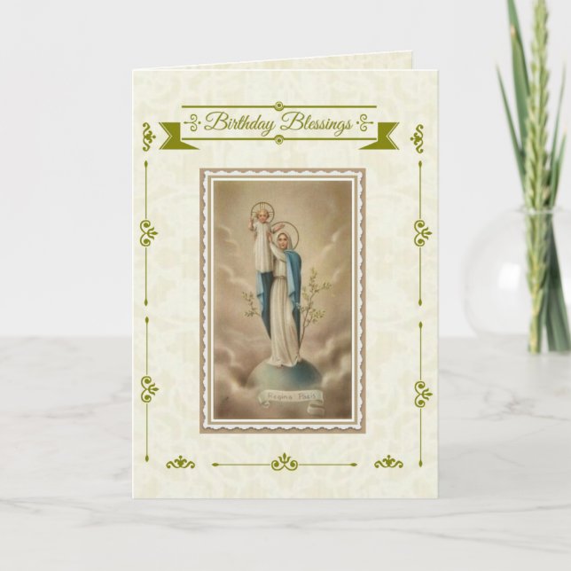 Blessed Mother with Baby Jesus Birthday Blessings Card (Front)