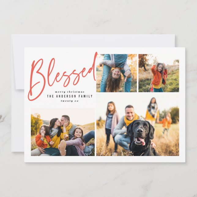 Blessed multi photo elegant calligraphy holiday card (Front)