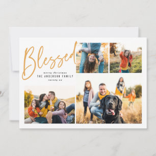 Blessed multi photo elegant calligraphy holiday card