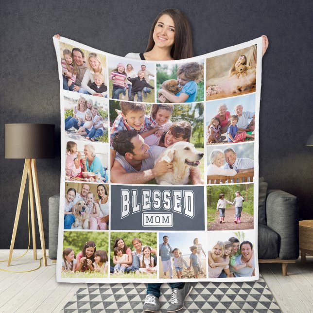 Blessed Mum 15 Photo Collage Fleece Blanket (Creator Uploaded)