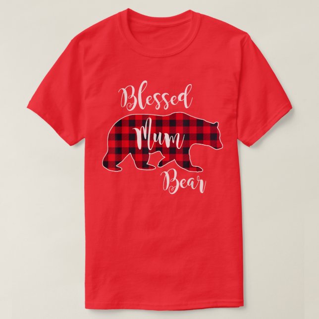 Blessed Mum Bear Buffalo Check Plaid Pattern Mama  T-Shirt (Design Front)