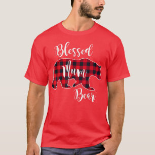 Blessed Mum Bear Buffalo Check Plaid Pattern Mama  T-Shirt