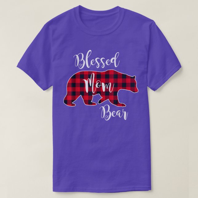 Blessed Mum Bear Buffalo Check Plaid Pattern Mama  T-Shirt (Design Front)