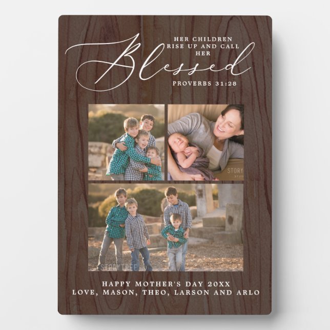 Blessed Mum Proverbs 31 Scripture 3 Photo Collage Plaque (Front)