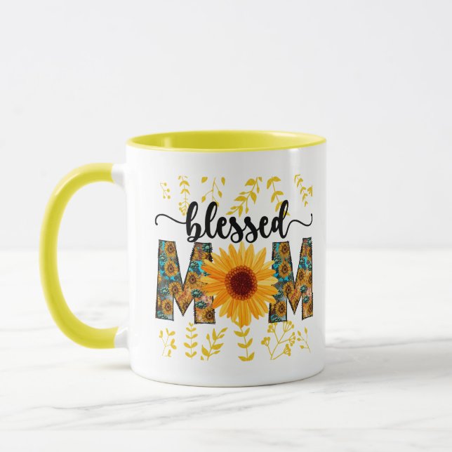 Blessed Mum sunflower two -tone  Mug (Left)