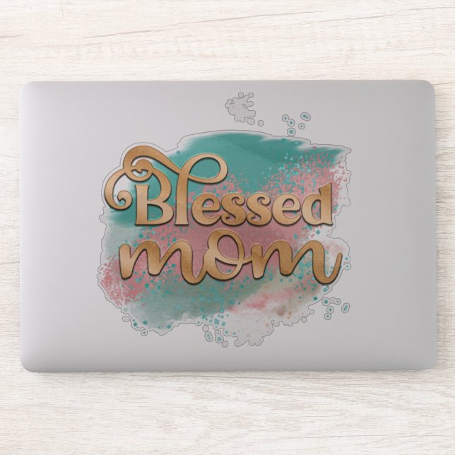 Blessed Mum Teal Pink and Gold Glitter Typography (Computer)