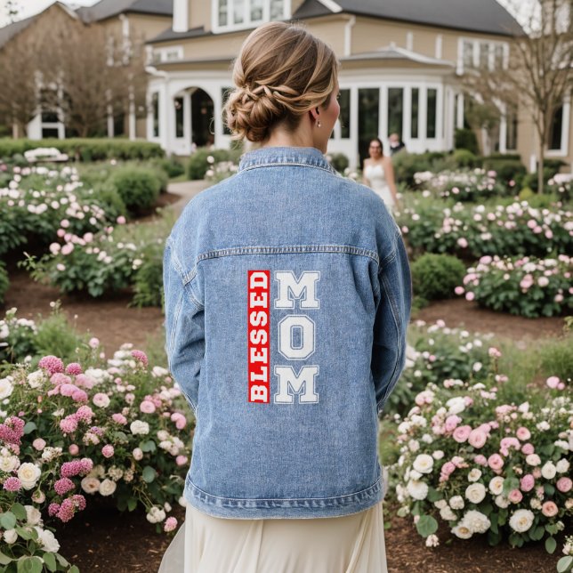 Blessed Mum Typography Mothers day Denim Jacket (Wedding Back)