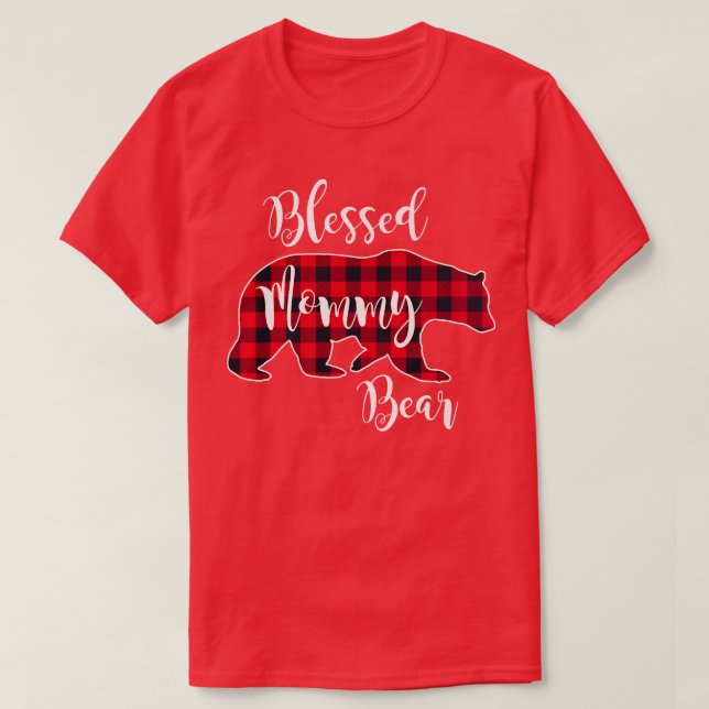 Blessed Mummy Bear Buffalo Check Plaid Pattern Mam T-Shirt (Design Front)