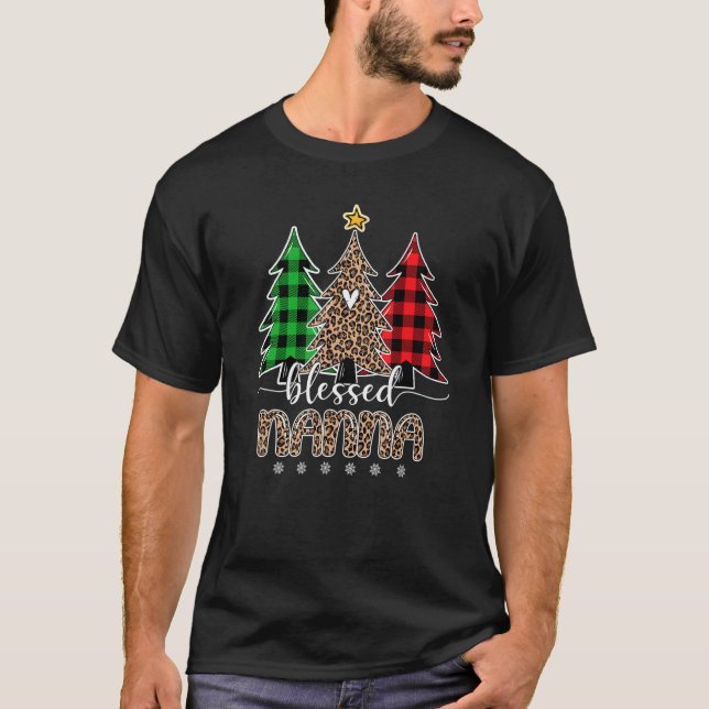 Blessed Nanna Leopard Christmas Pine Tree Red Plai T-Shirt (Front)