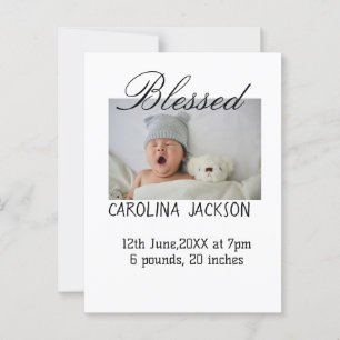 Blessed new born photo modern birth announcement postcard