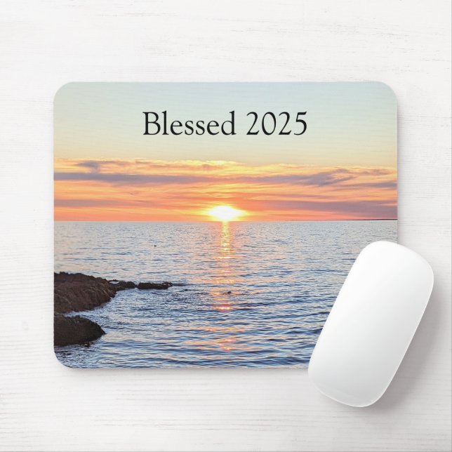Blessed New Year Photo of Beautiful Golden Sunset Mouse Pad (With Mouse)