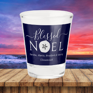 Blessed Noel Nautical Navy Sand dollar Christmas Shot Glass