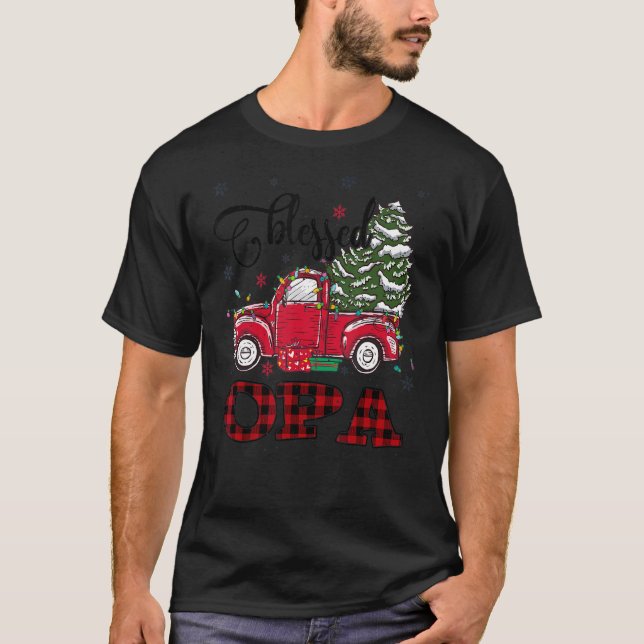 Blessed Opa   Christmas Family Lights Truck Red Tr T-Shirt (Front)