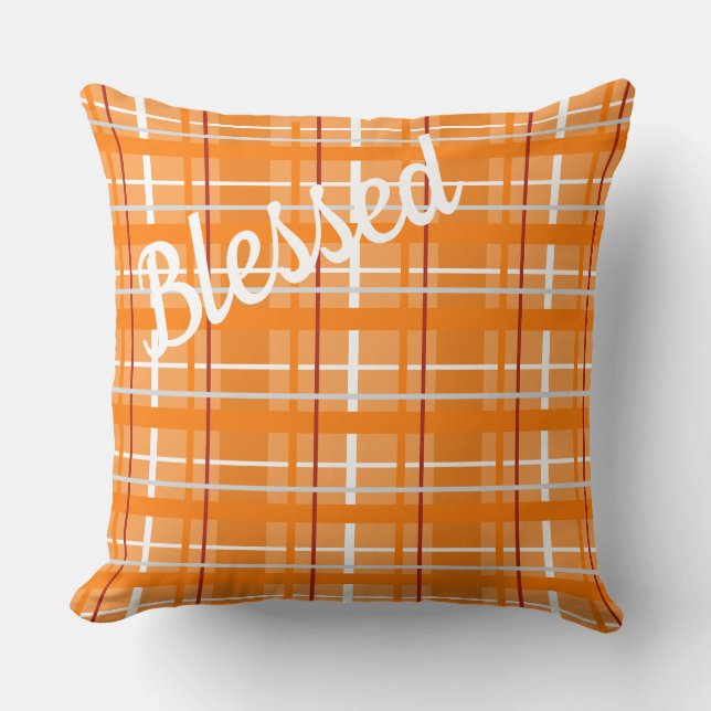 Blessed Orange Plaid Throw Pillow wtih Reverse (Front)