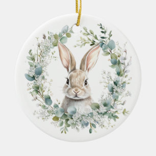Blessed Ostara Rabbit Spring Easter Ceramic Ornament