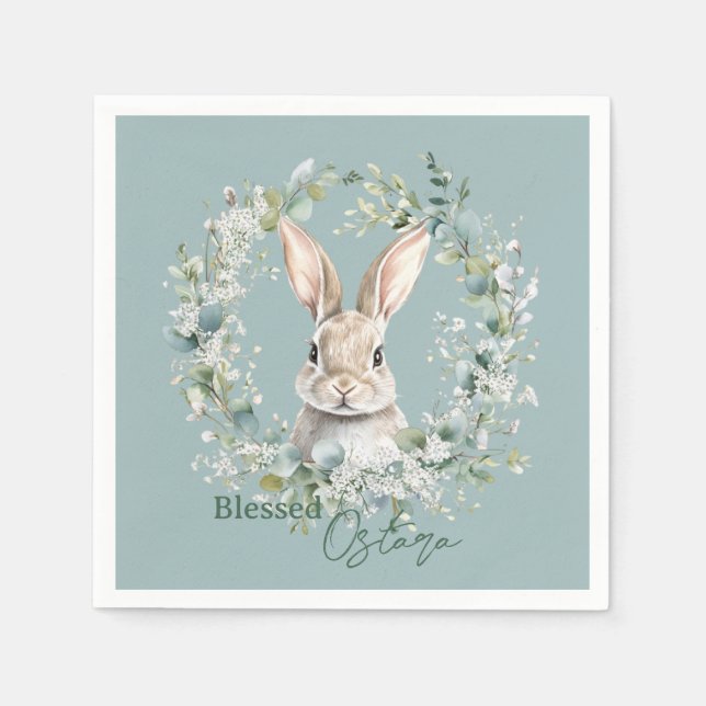 Blessed Ostara Rabbit Spring Easter Napkin (Front)