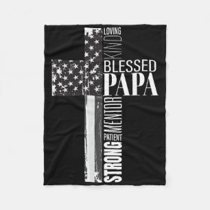 Blessed Papa American Flag Christian Religious Fat Fleece Blanket