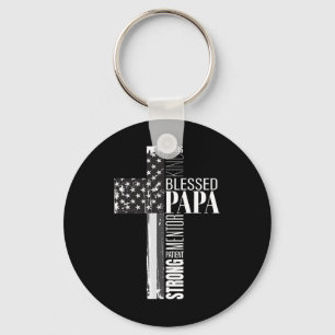 Blessed Papa American Flag Christian Religious Fat Key Ring