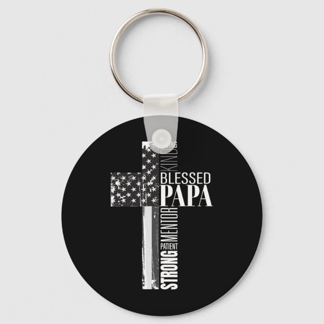Blessed Papa American Flag Christian Religious Fat Key Ring (Front)