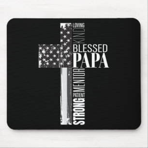 Blessed Papa American Flag Christian Religious Fat Mouse Pad