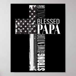 Blessed Papa American Flag Christian Religious Fat Poster