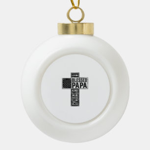 Blessed Papa Cross Christian Vintage Typography De Ceramic Ball Christmas Ornament