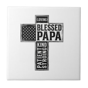 Blessed Papa Cross Christian Vintage Typography De Ceramic Tile