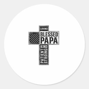 Blessed Papa Cross Christian Vintage Typography De Classic Round Sticker
