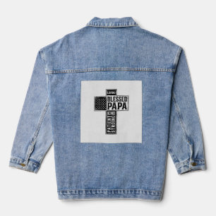 Blessed Papa Cross Christian Vintage Typography De Denim Jacket