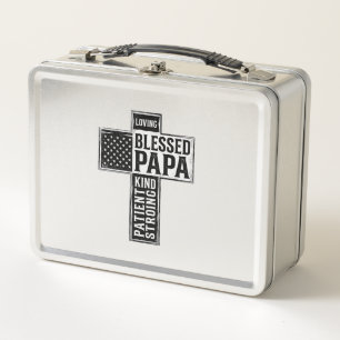 Blessed Papa Cross Christian Vintage Typography De Metal Lunch Box
