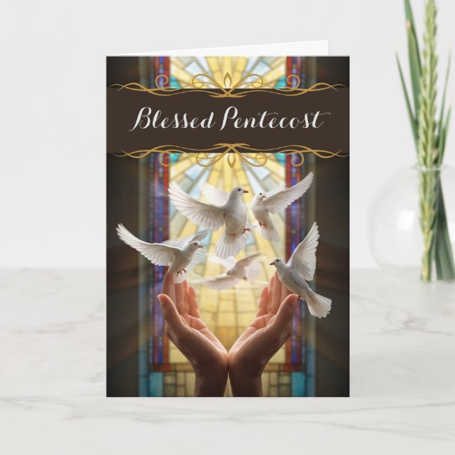 Blessed Pentecost Praying Hands with White Doves Card (Front)