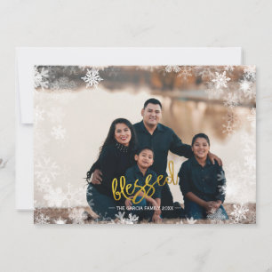 Blessed Photo Collage Snowflake Family Christmas Holiday Card