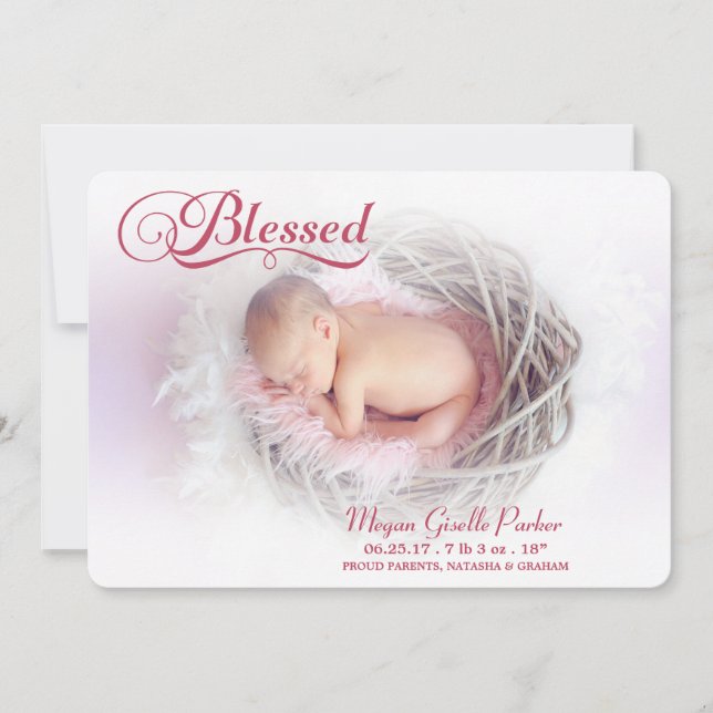 Blessed Photo Girl Birth Announcement Soft Overlay (Front)