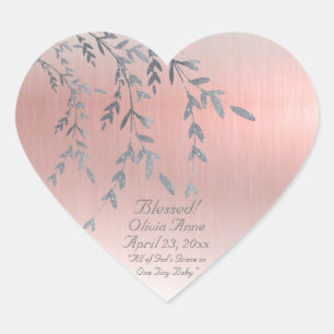 Blessed Pink Metallic Baby Girl Name Date Glitter Heart Sticker